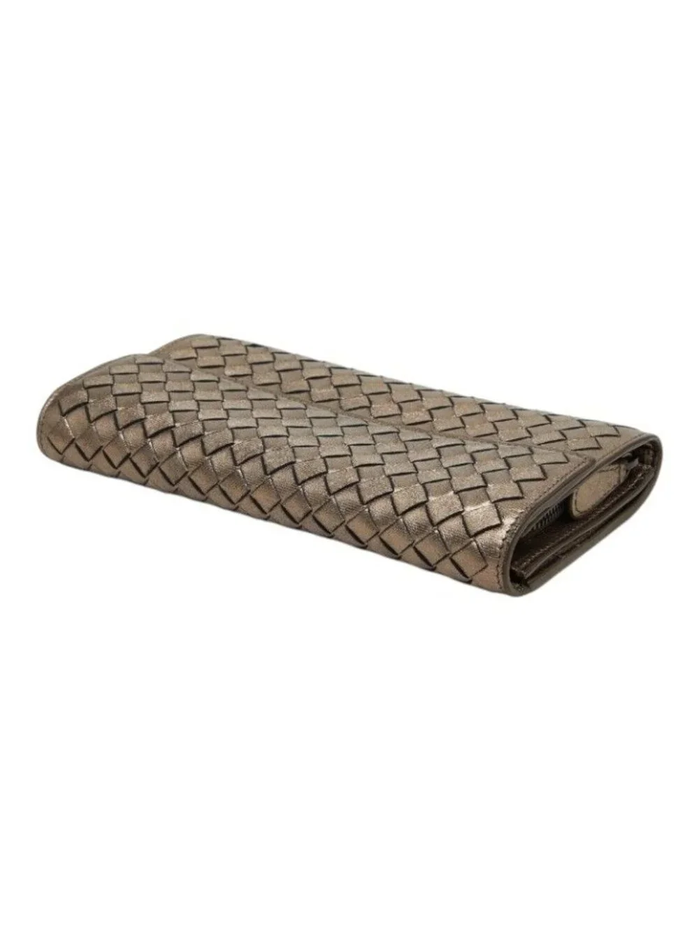 Bottega Veneta Intrecht Wallet Champagne Gold Leather